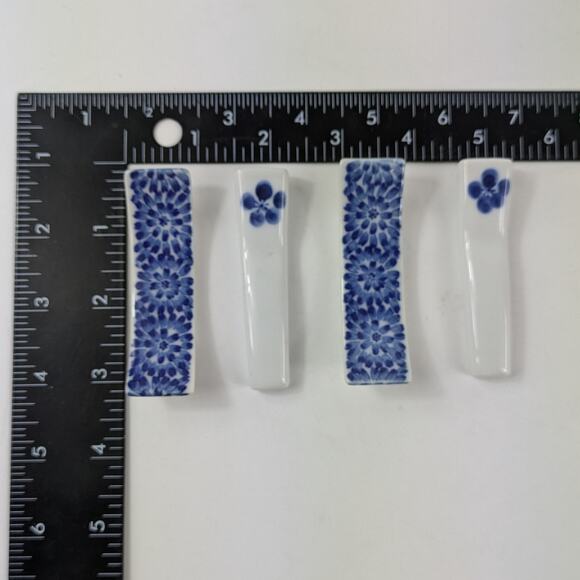 Vintage Porcelain Chopstick Rest Knife Lot 8 Cobalt Blue Floral Chinoiserie Chic - Picture 5 of 5
